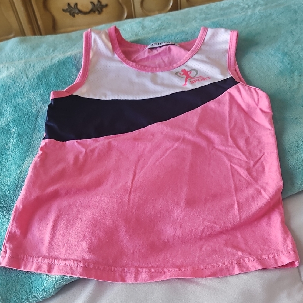 Pink and White Kids Tank Top Size 7/8 Sleexeless